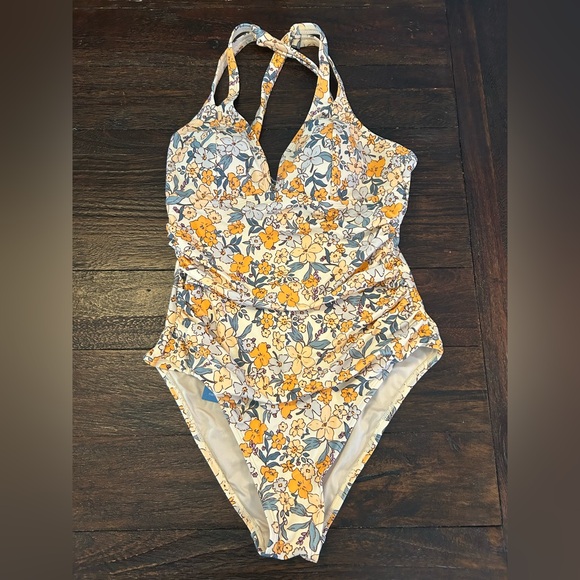 NWT One Piece Tummy Control Deep V Neck Double Straps Back Tie Swimsuit - Picture 14 of 15